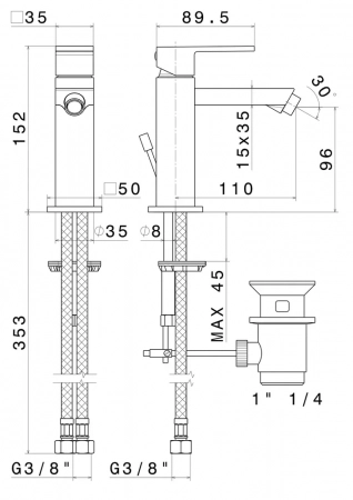 Смеситель для биде FUTURA однорычажный с донным клапаном, хром