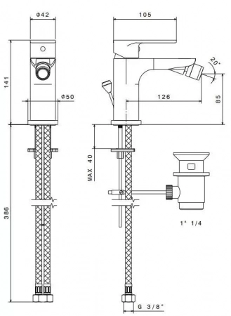 Смеситель для биде PIANO однорычажный с донным клапаном, хром глянец