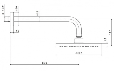 Душевая лейка PIANO "тропический дождь" с кронштейном, хром глянец