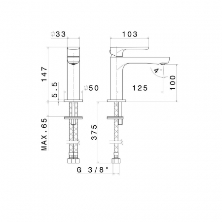 Смеситель для раковины OLE однорычажный без донного клапана 3/8, матовый черный
