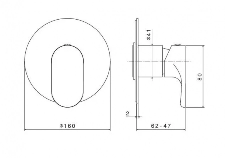Встроенный однорычажный смеситель OLE для душа на один поток, хром