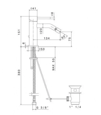 Смеситель для биде ETERNA c донным клапаном, нержавеющая сталь