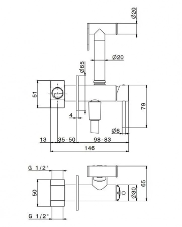 Смеситель с гигиеническим душем встроенного монтажа, матовый черный