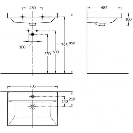 Раковина CUBO подвесная\мебельная 70, белая глянцевая