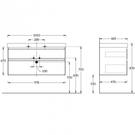 Тумба CUBO подвесная с ящиками 100, мальва матовая