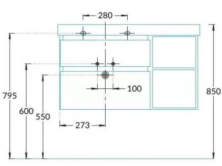 Тумба CUBO левая подвесная с ящиками 90, белая матовая-древесная