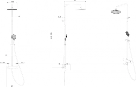 Душевая колонна FONTE на 3 потока с поворотным изливом и механическим смесителем, черный матовый