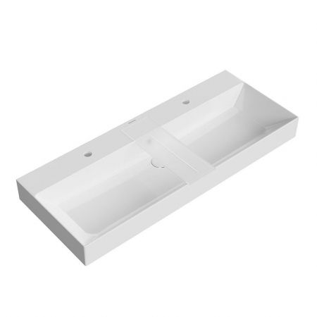 Раковина GRANDE мебельная\подвесная 120 c двумя отвер. под смесители с крепежом, белая глянцевая