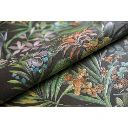 Обои KERAMA MARAZZI арт.KM5905 Джангл мотив, чёрный цветной виниловые на флизелиновой основе 10,05м x 1,06м