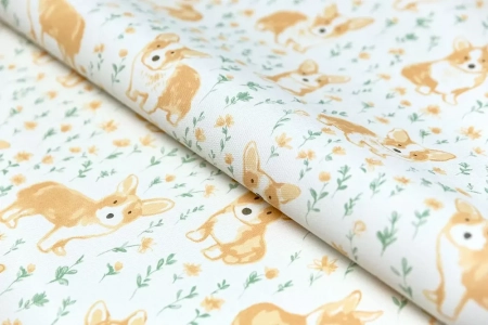 Обои виниловые на флизелиновой основе Уик-энд мотив, жёлто-зелёный корги