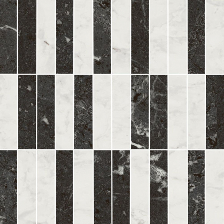 Декор Тубкаль мозаичный микс чёрный белый глянцевый обрезной 30x30x0,9