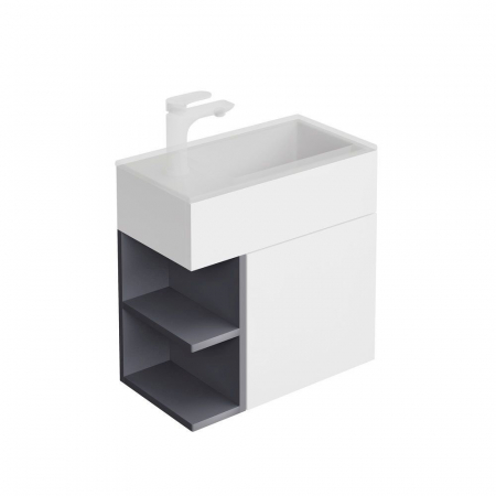 Тумба LATO подвесная 50 см, дверца push + полочки, утренний серый+серый пыльный матовый