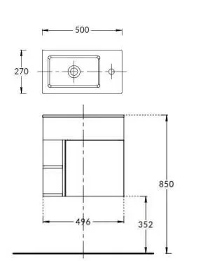 Тумба LATO подвесная 50 см, дверца push + полочки, утренний серый, серый пыльный матовый