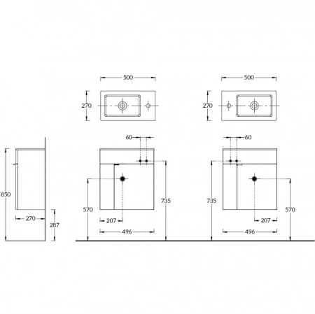 Тумба LATO подвесная 50 с дверцей, белый глянцевый