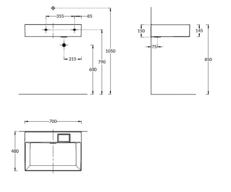 Раковина LOGICA мебельная\подвесная без отверстий 70, белая глянцевая