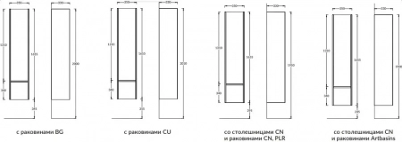 Пенал MODULA подвесной 165 с дверцей и ящиком, белый глянцевый