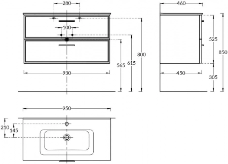 Тумба PIANO Classic подвесная 95 см, 2 ящика, ясень синий матовый
