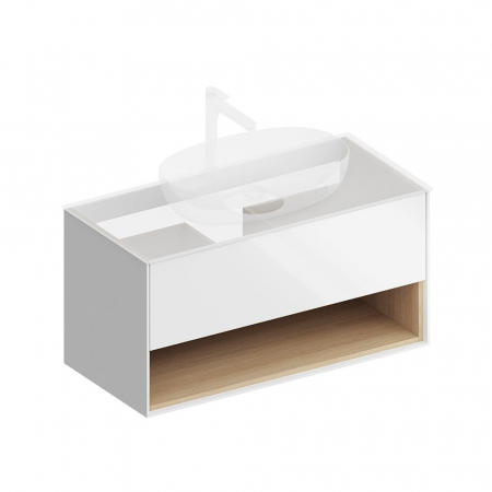 Тумба PLAZA Modern подвесная 100 1 ящик + полка, белая глянцевая