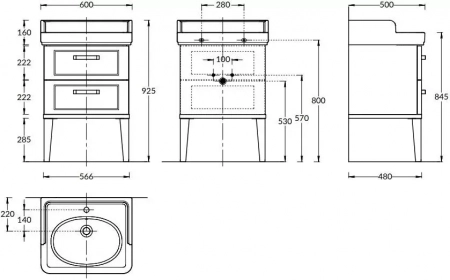 Тумба POMPEI напольная с 2 ящиками 60, черная глянцевая