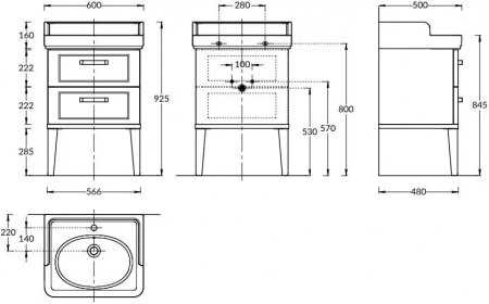Тумба POMPEI напольная с 2 ящиками 60, белая глянцевая