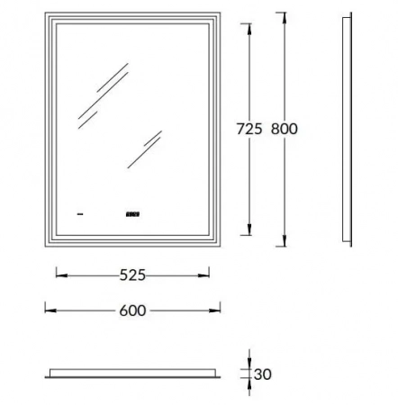 Зеркало TECNO c LED 60 с подсветкой, с функцией антизапотевание, белое глянцевое