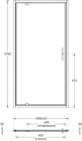 Душевая дверь VETRO, распашная, 100х195, матовый черный