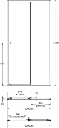 Душевая дверь VETRO, раздвижная, 100х195, матовый черный
