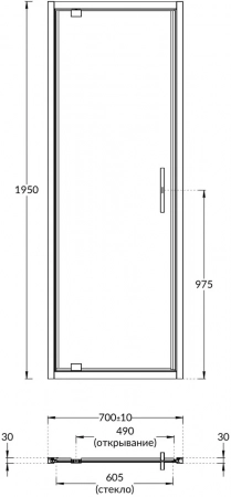 Душевая дверь VETRO, распашная, 70х195, хром