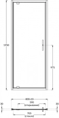 Душевая дверь VETRO, распашная, 80х195, матовый черный
