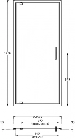 Душевая дверь VETRO, распашная, 90х195, матовый черный