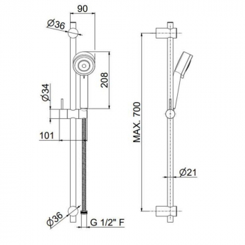 Душевая стойка NOTA c ручной лейкой на 3 режима и шлангом, без выхода для подачи воды, хром