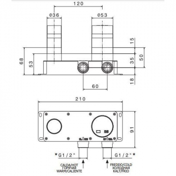 Внутренняя часть настенного смесителя LINEA