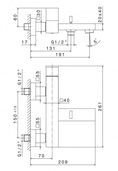 Смеситель для ванны FUTURA настенный, хром