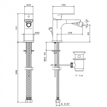 Смеситель для биде PIANO однорычажный с донным клапаном, хром глянец