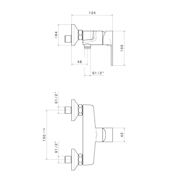 Смеситель для душа PIANO настенный без излива, хром глянец