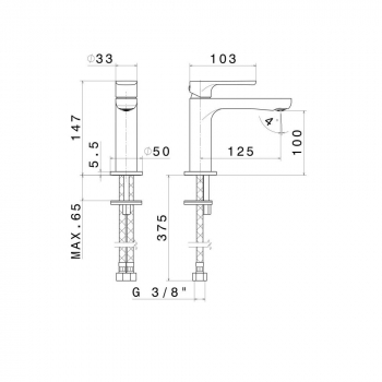 Смеситель для раковины OLE однорычажный без донного клапана 3/8, золотой атласный