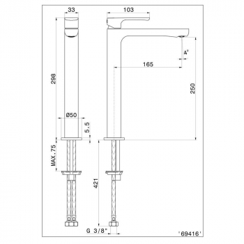 Смеситель для раковины OLE однорычажный высокий без донного клапана, золотой атласный