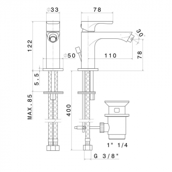 Смеситель для биде OLE однорычажный с донным клапаном, матовый черный