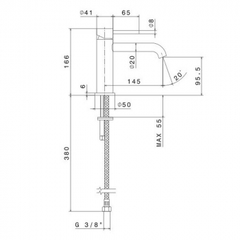 Смеситель для раковины ETERNA однорычажный, без донного клапана 3/8?, брашированная медь, pvd