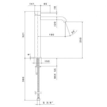 Смеситель для раковины ETERNA однорычажный, высокий, без дон\клапана 3/8?, брашированная медь, pvd