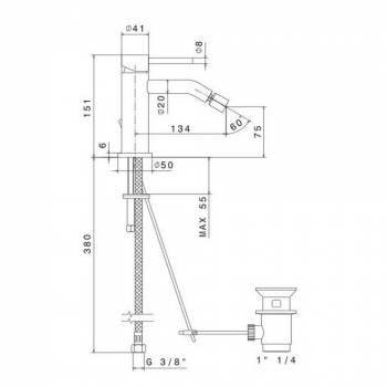 Смеситель для биде ETERNA однорычажный с донным клапаном 3/8, брашированная медь, pvd