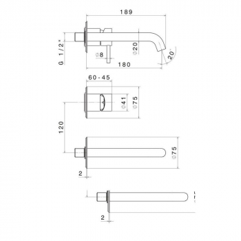 Смеситель для раковины ETERNA однорычажный настенный, без донного клапана, нержавеющая сталь
