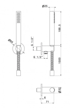 Ручной душ ETERNA с держателем, шлангом и выходом для воды, нержавеющая сталь