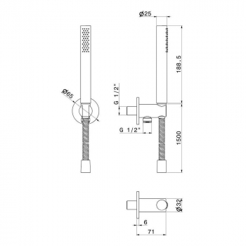 Ручной душ ETERNA с держателем для лейки, шлангом и выходом для подачи воды, брашированная медь, pvd