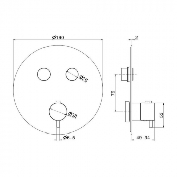 Встраиваемый термостатический кнопочный смеситель для душа ETERNA на 2 пот. брашированная медь, pvd