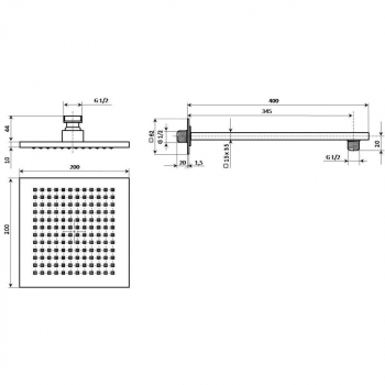 Рассеиватель FIORETTO для верхнего душа 200х200, комплект с держателем, хром