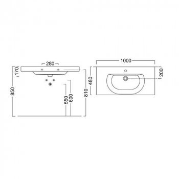 Раковина BUONGIORNO подвесная/мебельная 100, белая глянцевая