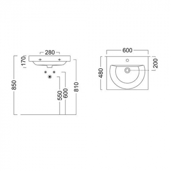 Раковина BUONGIORNO подвесная/мебельная 60, белая глянцевая
