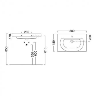 Раковина BUONGIORNO подвесная/мебельная 80, белая глянцевая