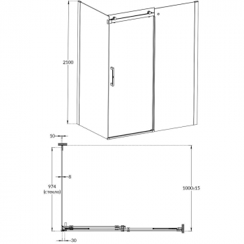 Душевая боковая панель CRISTALLO, 100х210, брашированный никель